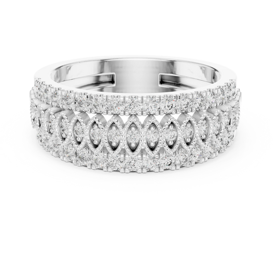 Three Row Marquise Frame Half Eternity Moissanite Ring in white 925 sterling silver, view 4