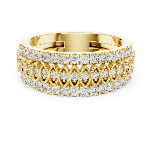 Three Row Marquise Frame Half Eternity Moissanite Ring in yellow 925 sterling silver, view 4