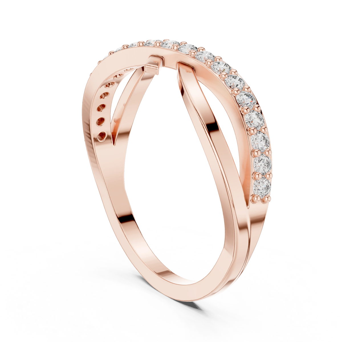 Crossover Pavé Bar Moissanite Ring in rose 925 sterling silver, view 1