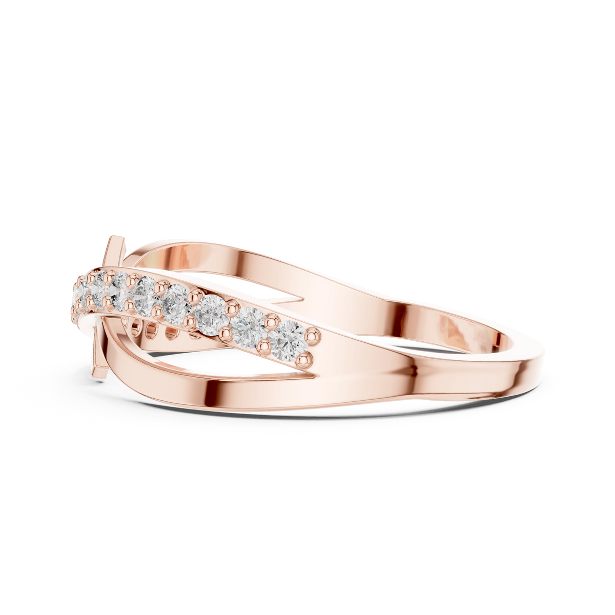 Crossover Pavé Bar Moissanite Ring in rose 925 sterling silver, view 3