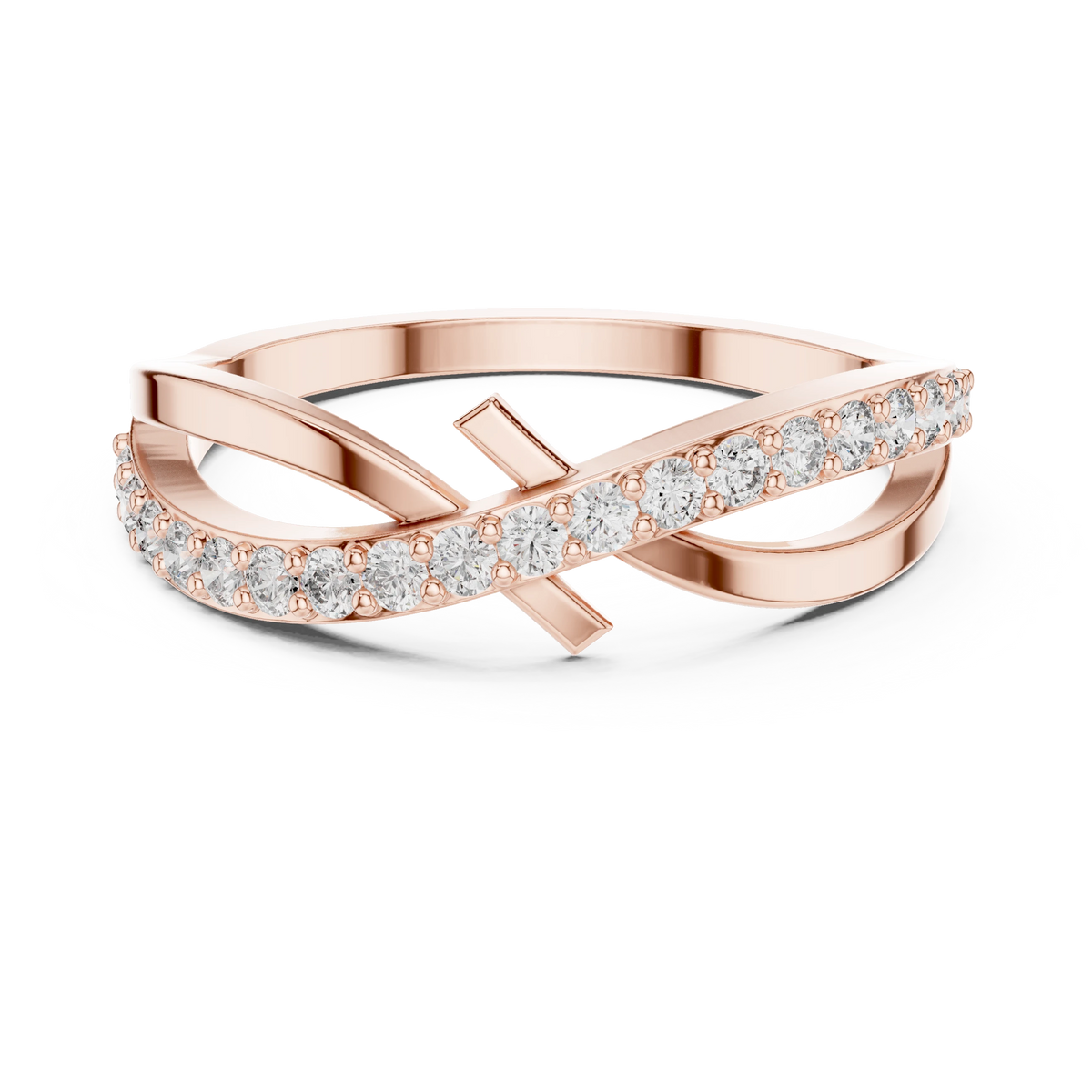 Crossover Pavé Bar Moissanite Ring in rose 925 sterling silver, view 4
