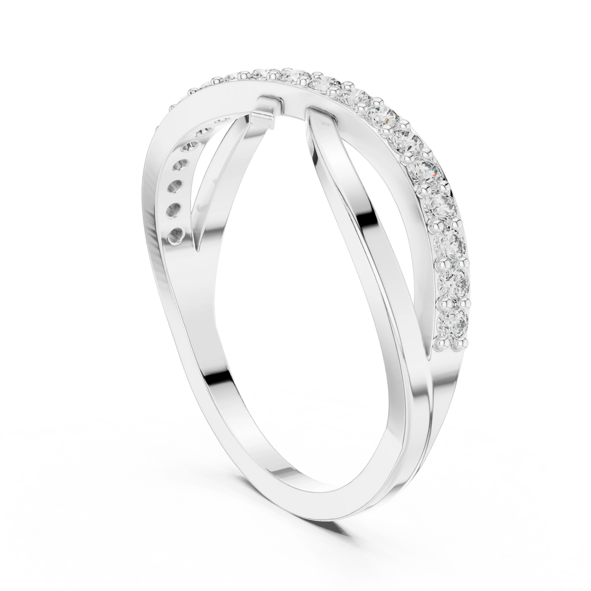 Crossover Pavé Bar Moissanite Ring in white 925 sterling silver, view 1