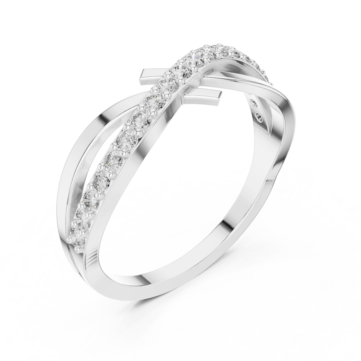 Crossover Pavé Bar Moissanite Ring in white 925 sterling silver, view 2