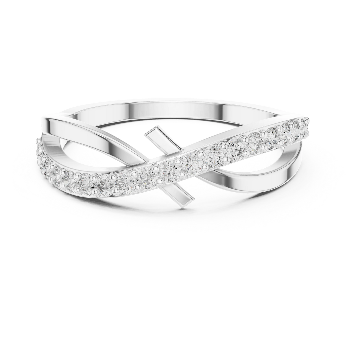 Crossover Pavé Bar Moissanite Ring in white 925 sterling silver, view 4