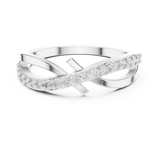 Crossover Pavé Bar Moissanite Ring in white 925 sterling silver, view 4