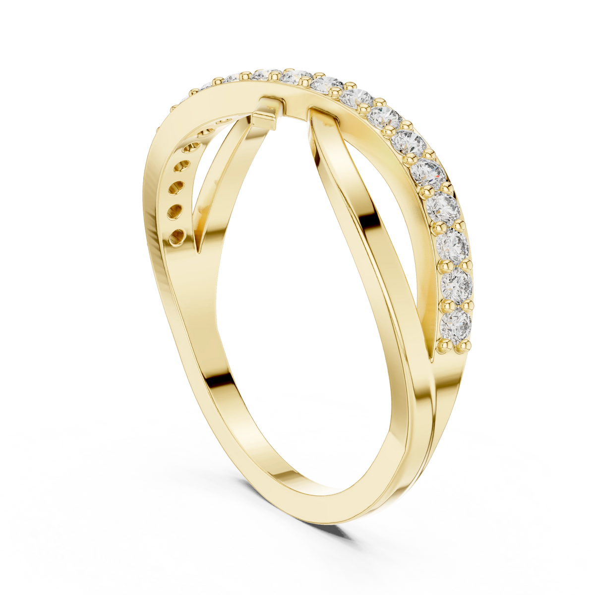 Crossover Pavé Bar Moissanite Ring in yellow 925 sterling silver, view 1