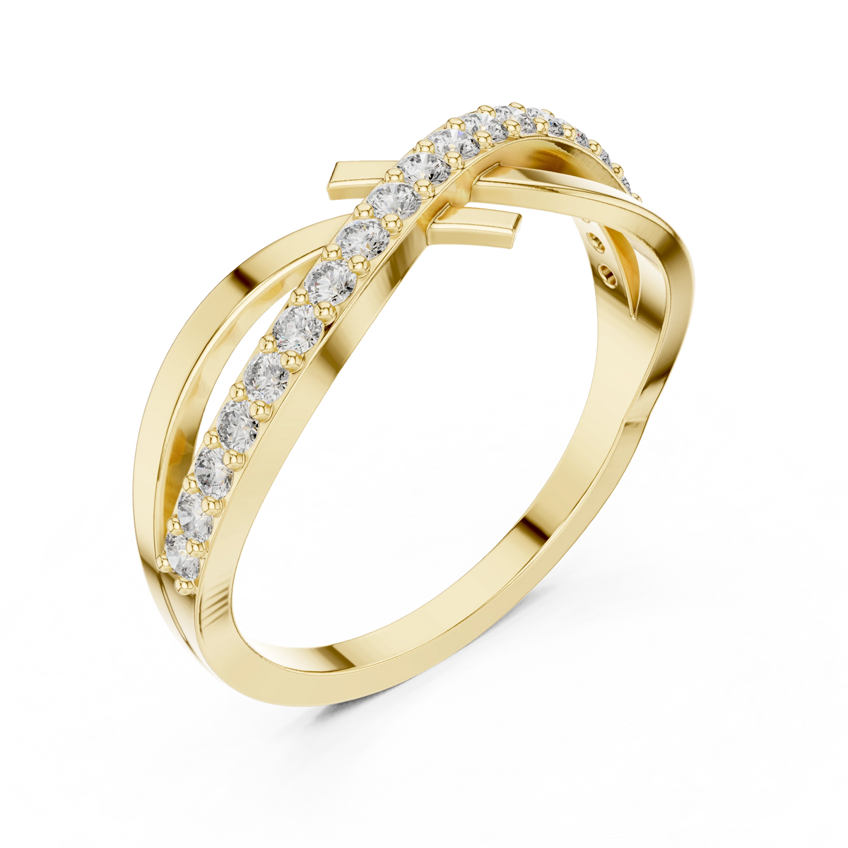 Crossover Pavé Bar Moissanite Ring in yellow 925 sterling silver, view 2