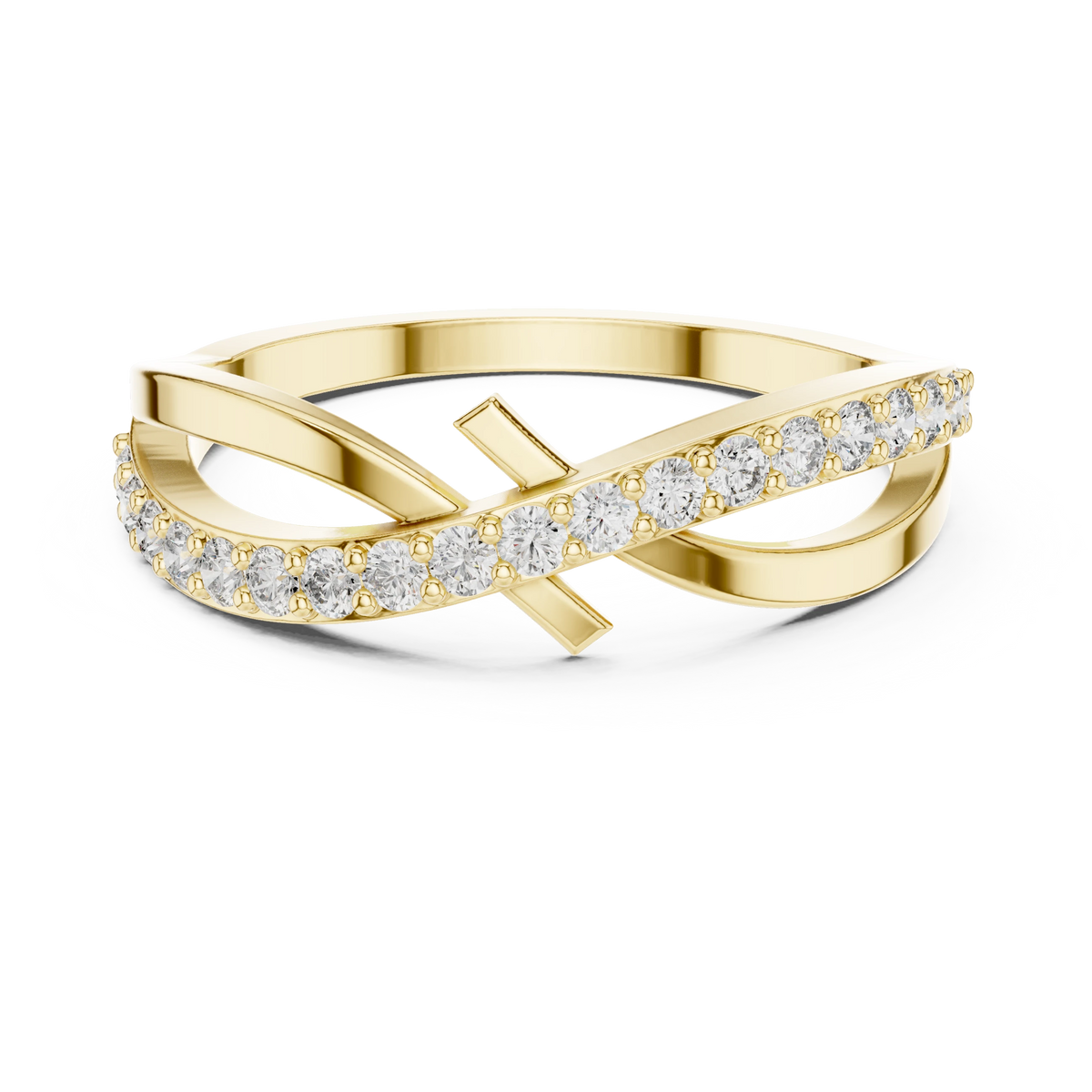 Crossover Pavé Bar Moissanite Ring in yellow 925 sterling silver, view 4