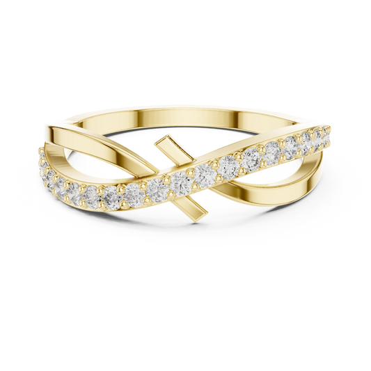 Crossover Pavé Bar Moissanite Ring in yellow 925 sterling silver, view 4