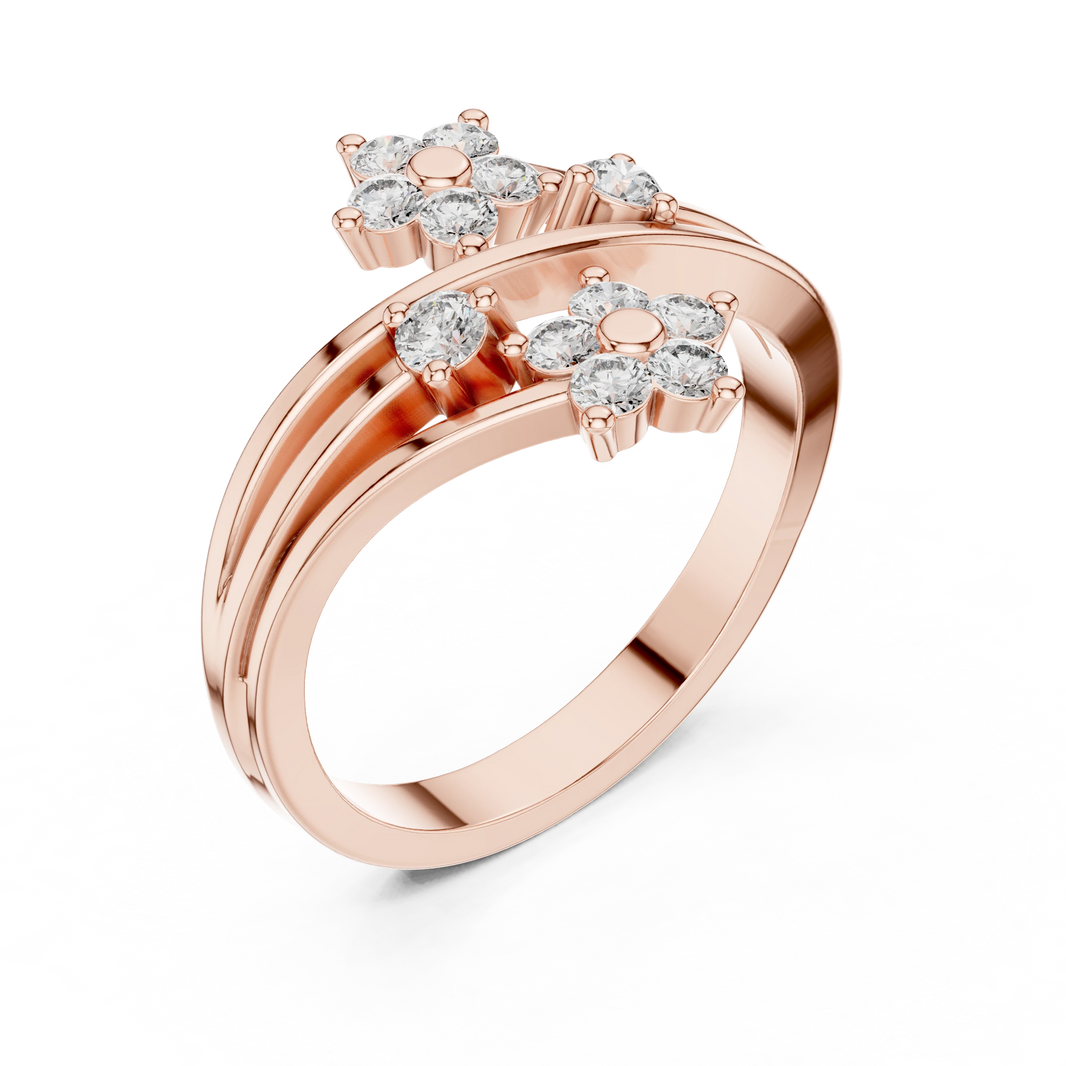 Bypass Twin Flower Moissanite Ring in rose 925 sterling silver, view 2
