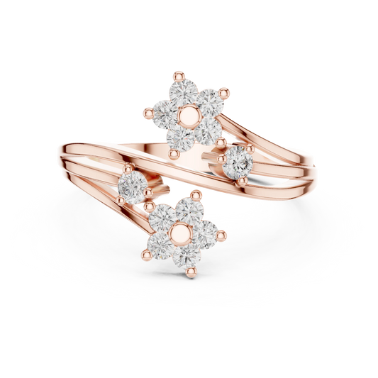 Bypass Twin Flower Moissanite Ring in rose 925 sterling silver, view 4