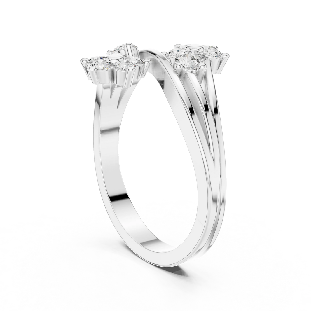 Bypass Twin Flower Moissanite Ring in white 925 sterling silver, view 1