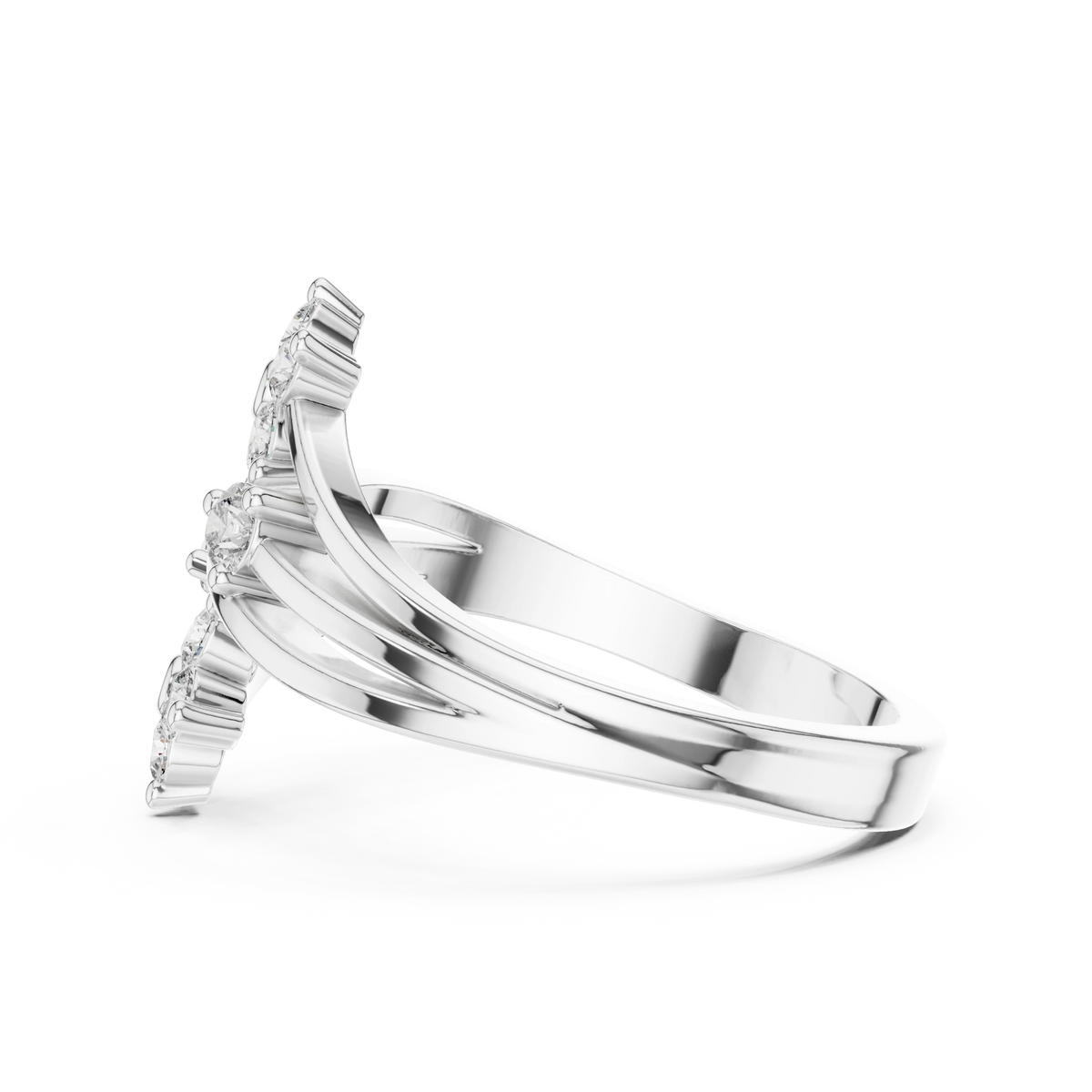 Bypass Twin Flower Moissanite Ring in white 925 sterling silver, view 3