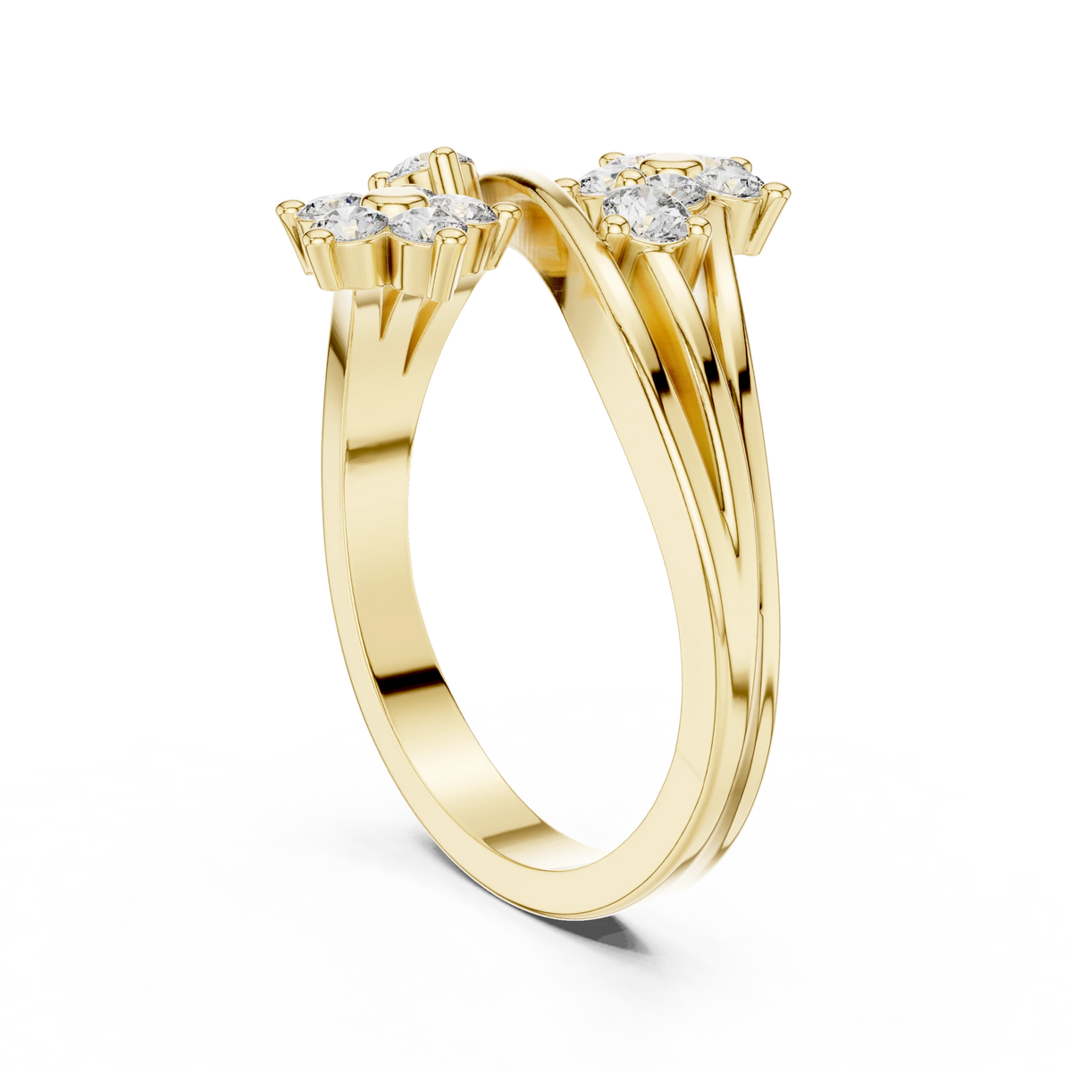 Bypass Twin Flower Moissanite Ring in yellow 925 sterling silver, view 1