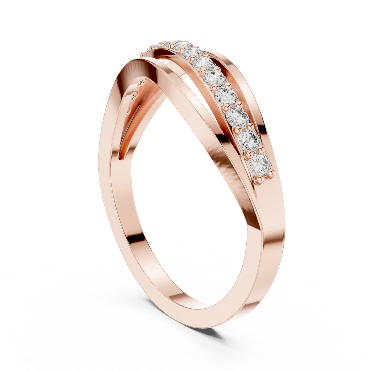 Wave Pavé Split Strand Moissanite Ring in rose 925 sterling silver, view 1