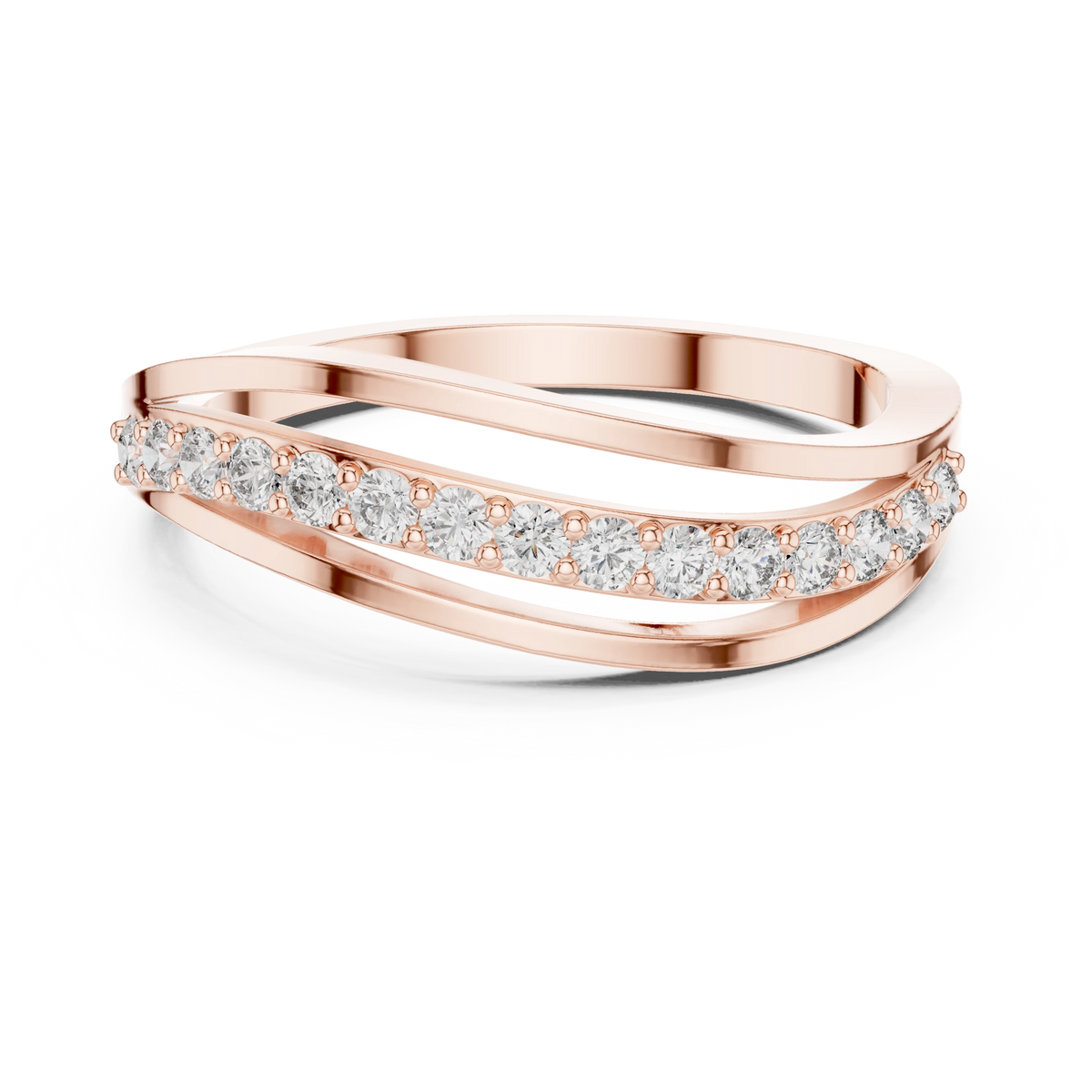 Wave Pavé Split Strand Moissanite Ring in rose 925 sterling silver, view 4