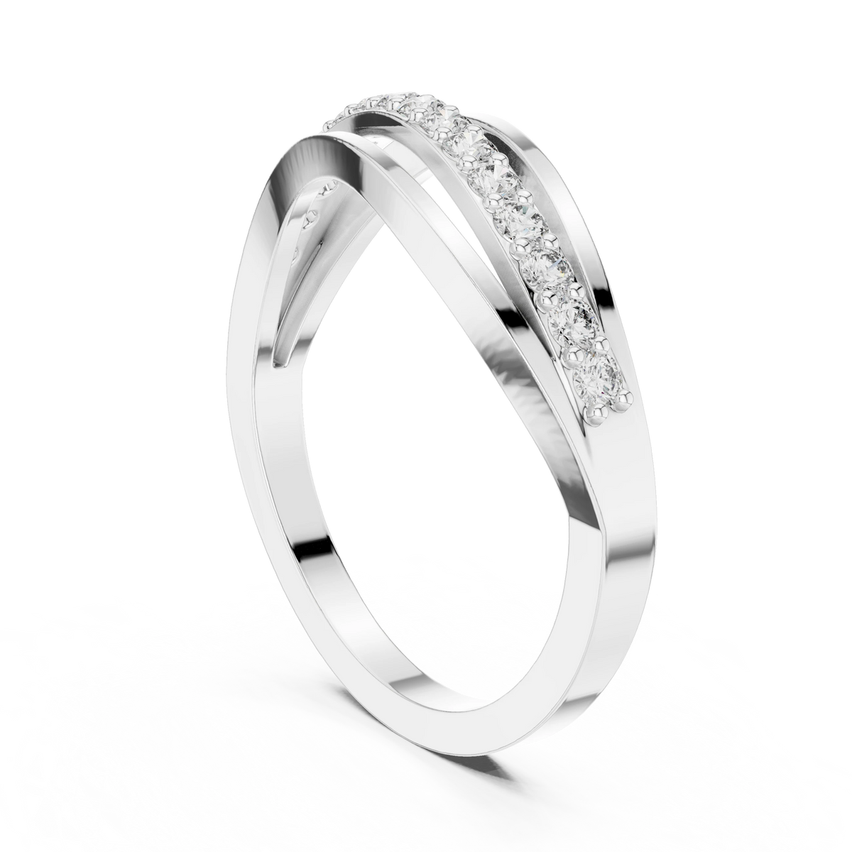 Wave Pavé Split Strand Moissanite Ring in white 925 sterling silver, view 1
