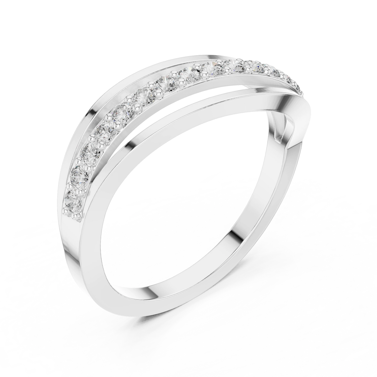 Wave Pavé Split Strand Moissanite Ring in white 925 sterling silver, view 2