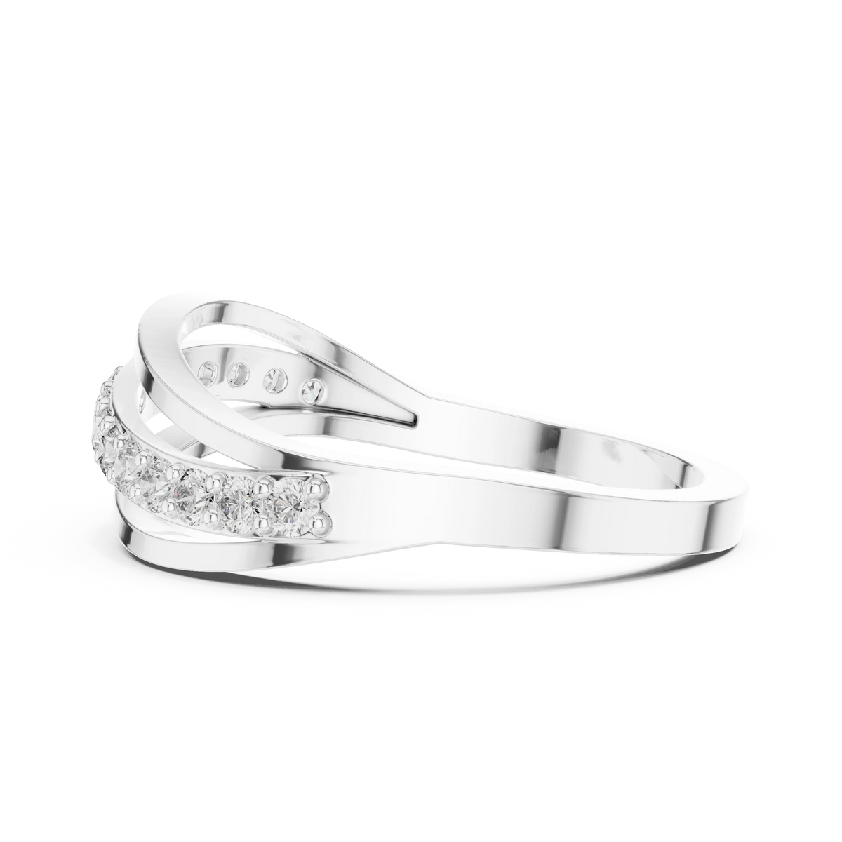 Wave Pavé Split Strand Moissanite Ring in white 925 sterling silver, view 3