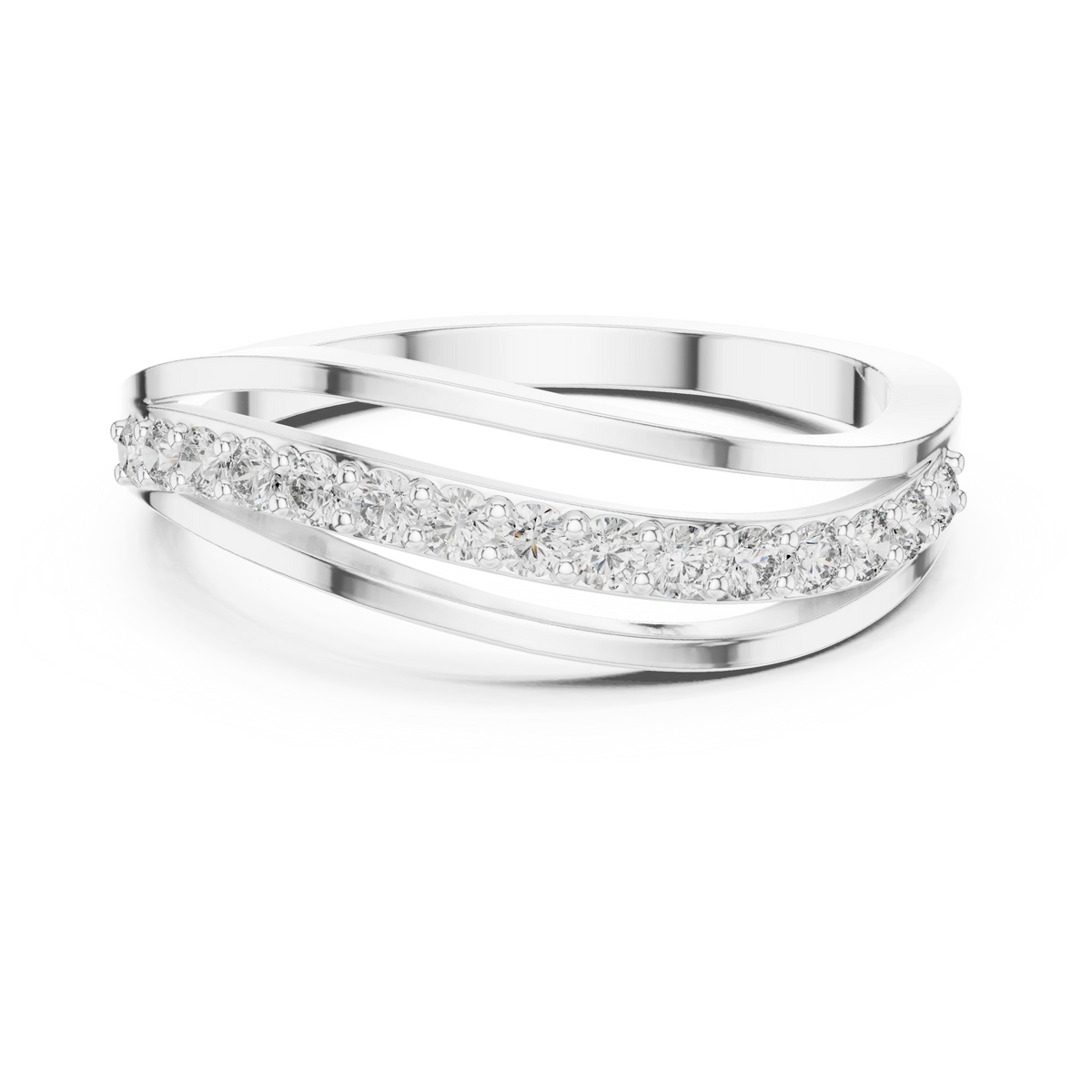 Wave Pavé Split Strand Moissanite Ring in white 925 sterling silver, view 4
