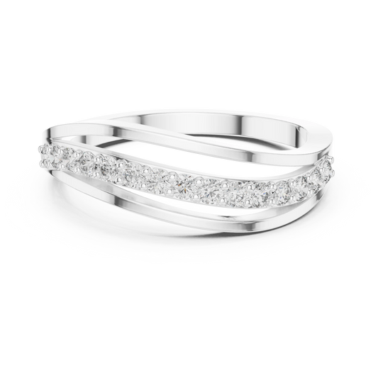 Wave Pavé Split Strand Moissanite Ring in white 925 sterling silver, view 4