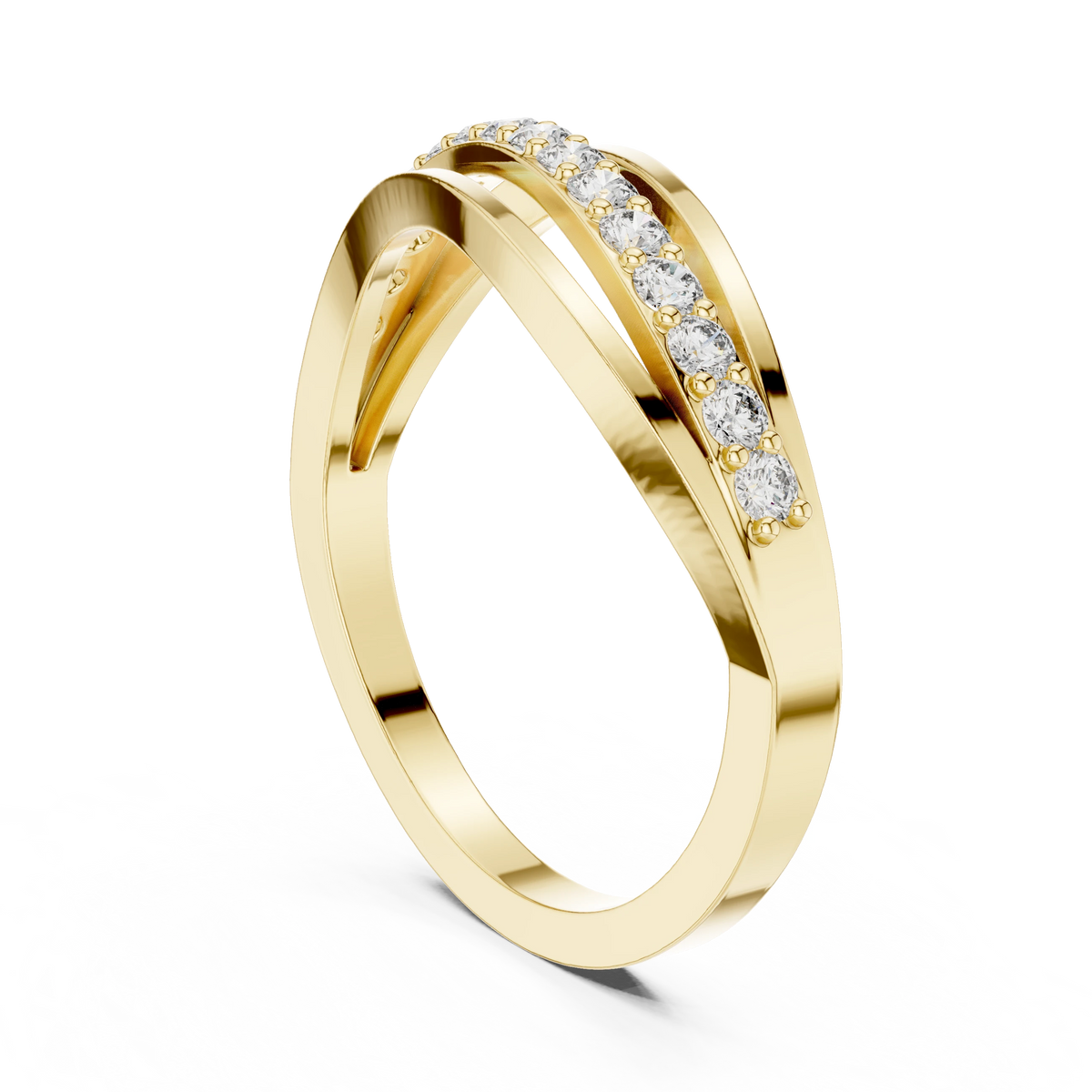 Wave Pavé Split Strand Moissanite Ring in yellow 925 sterling silver, view 1