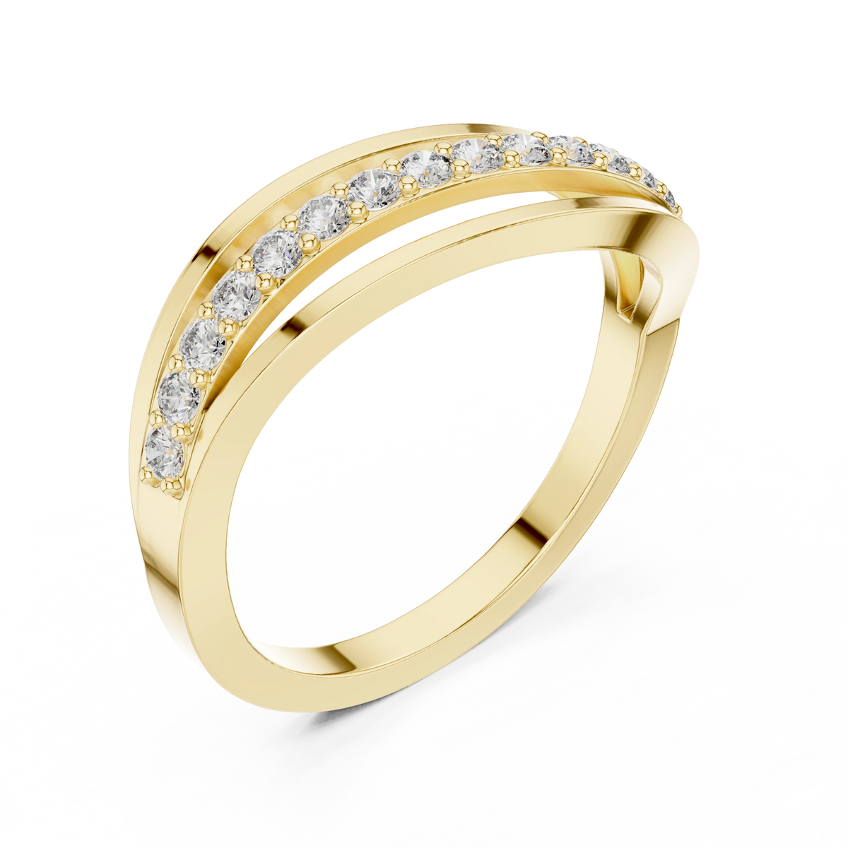 Wave Pavé Split Strand Moissanite Ring in yellow 925 sterling silver, view 2