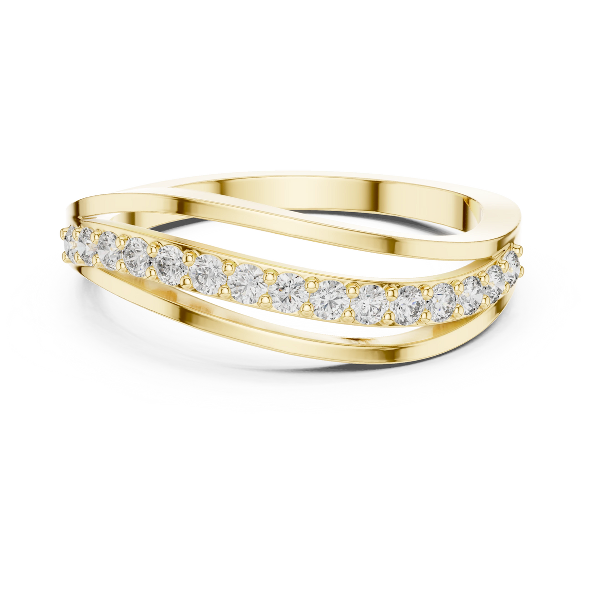 Wave Pavé Split Strand Moissanite Ring in yellow 925 sterling silver, view 4
