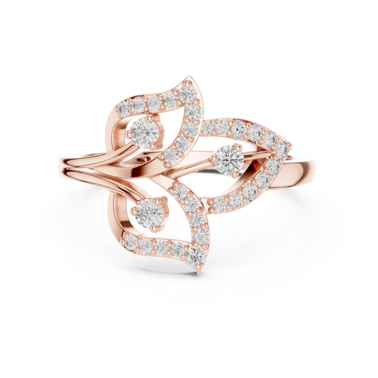 Three Leaf Open Pavé Moissanite Ring in rose 925 sterling silver, view 4