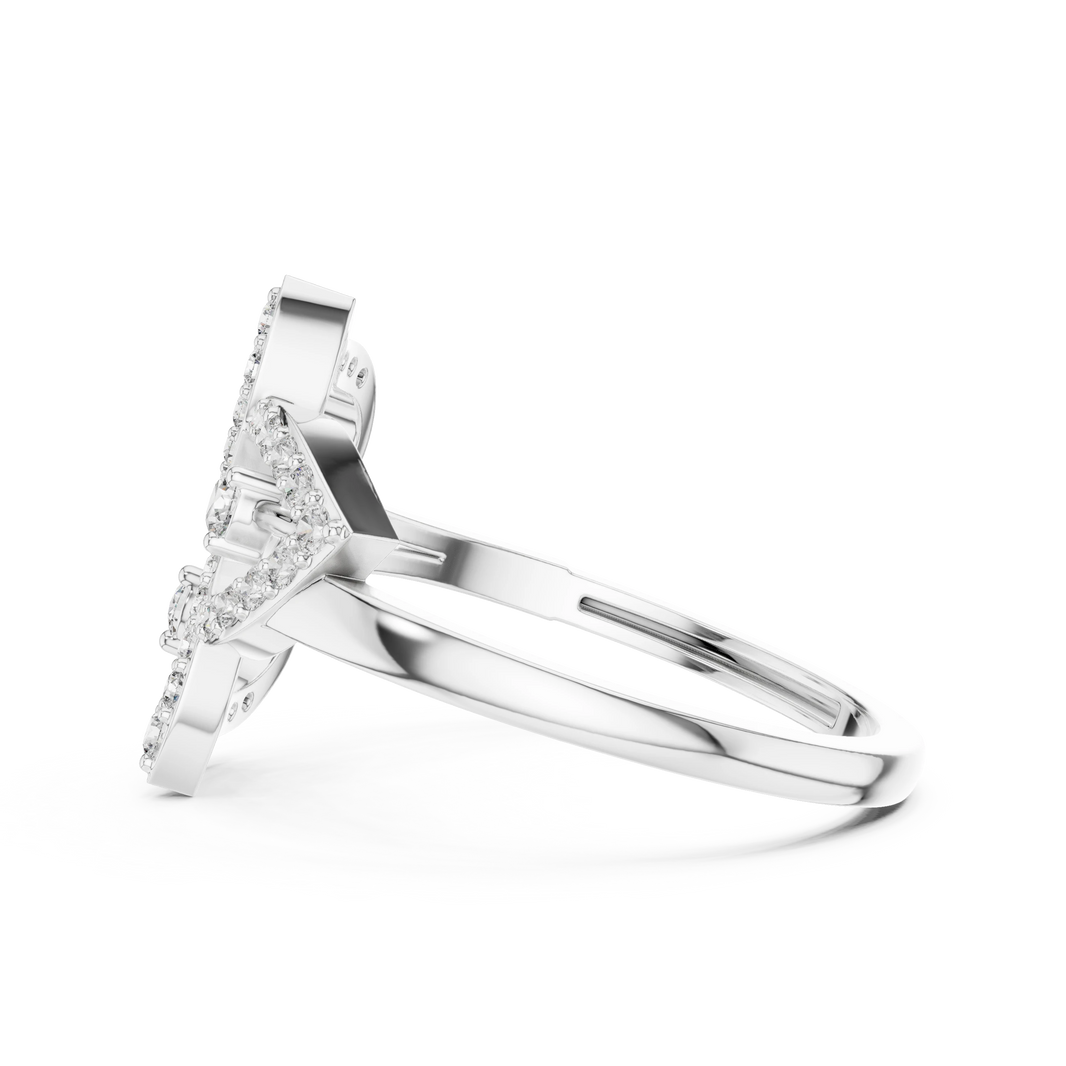 Three Leaf Open Pavé Moissanite Ring in white 925 sterling silver, view 3