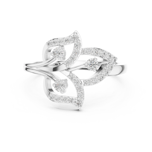 Three Leaf Open Pavé Moissanite Ring in white 925 sterling silver, view 4