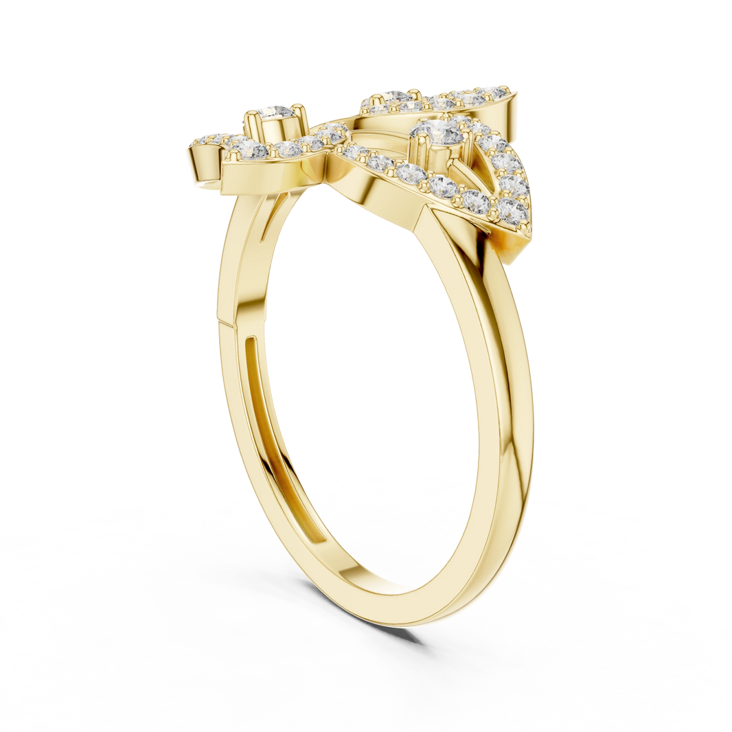 Three Leaf Open Pavé Moissanite Ring in yellow 925 sterling silver, view 1