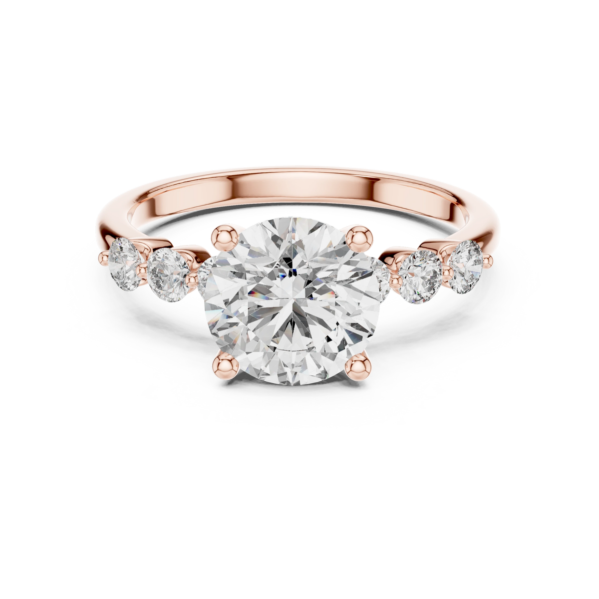 Round Seven Stone Moissanite Engagement Ring in rose 925 sterling silver, view 4