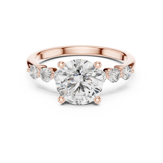 Round Seven Stone Moissanite Engagement Ring in rose 925 sterling silver, view 4