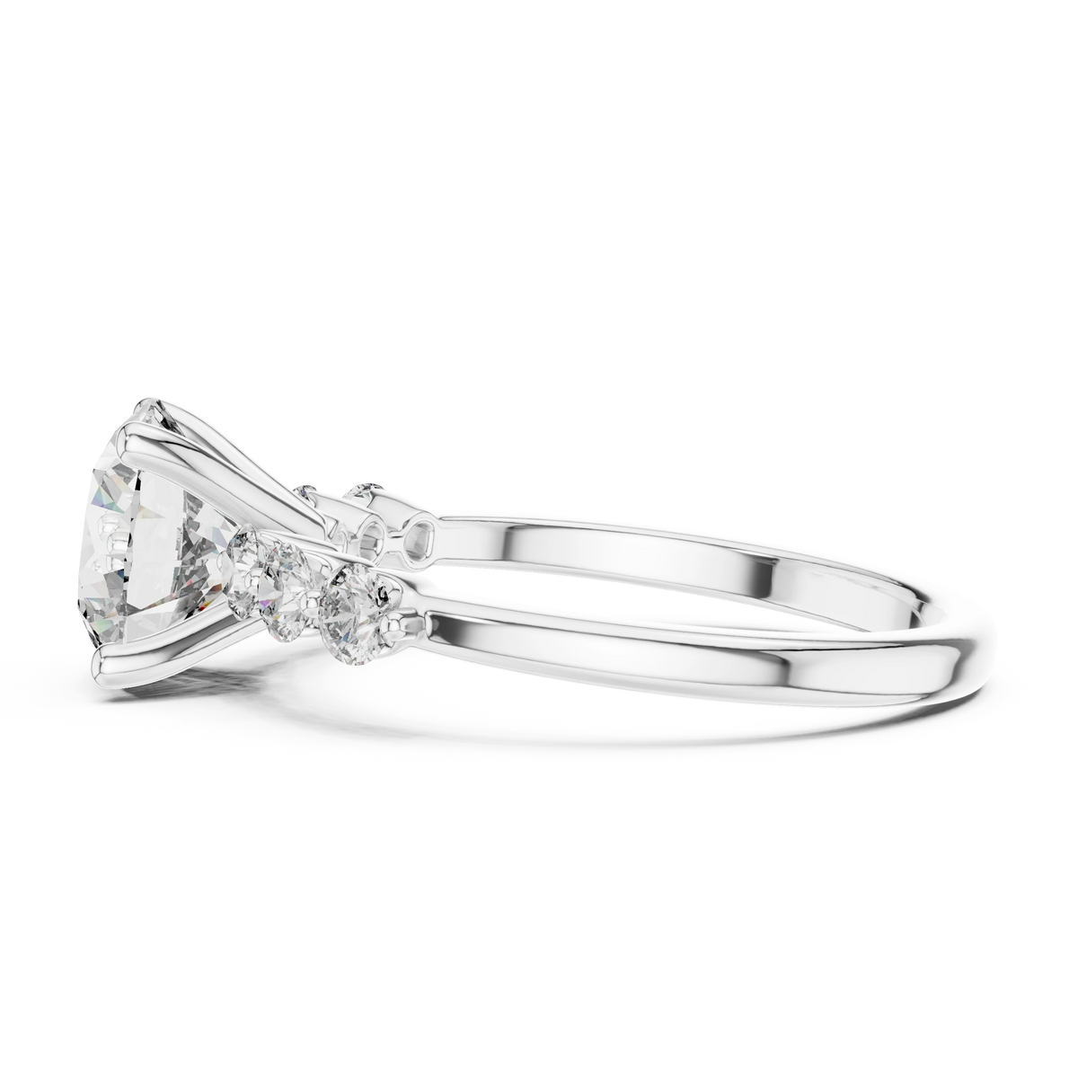 Round Seven Stone Moissanite Engagement Ring in white 925 sterling silver, view 3