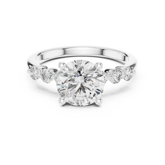 Round Seven Stone Moissanite Engagement Ring in white 925 sterling silver, view 4
