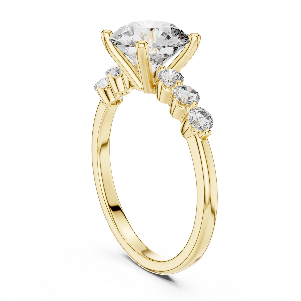 Round Seven Stone Moissanite Engagement Ring in yellow 925 sterling silver, view 1