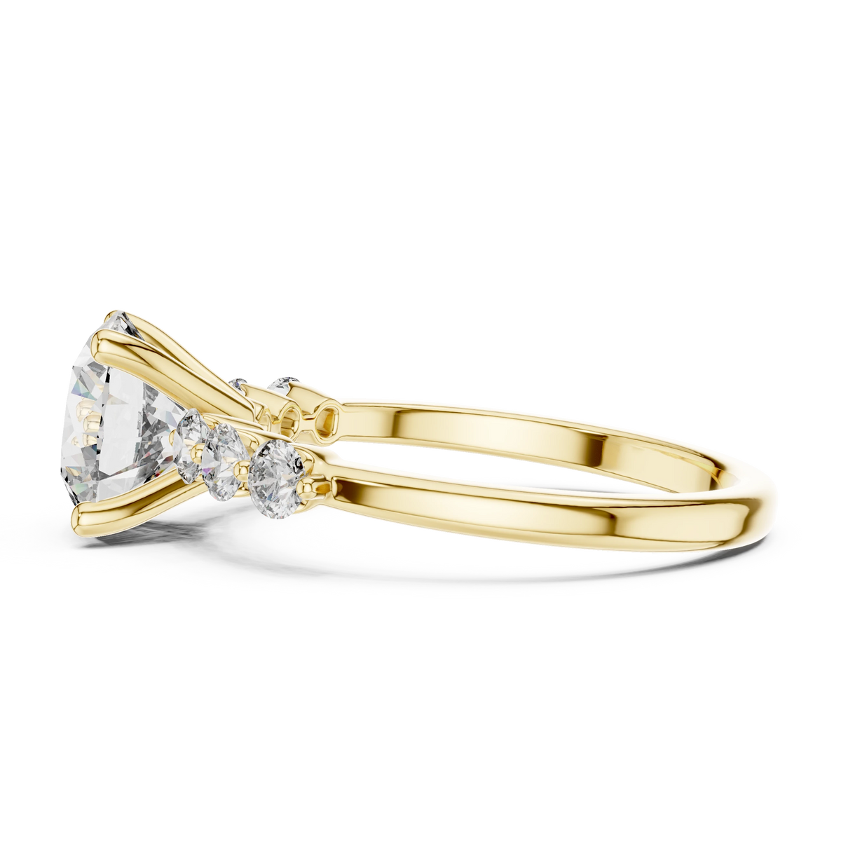 Round Seven Stone Moissanite Engagement Ring in yellow 925 sterling silver, view 3