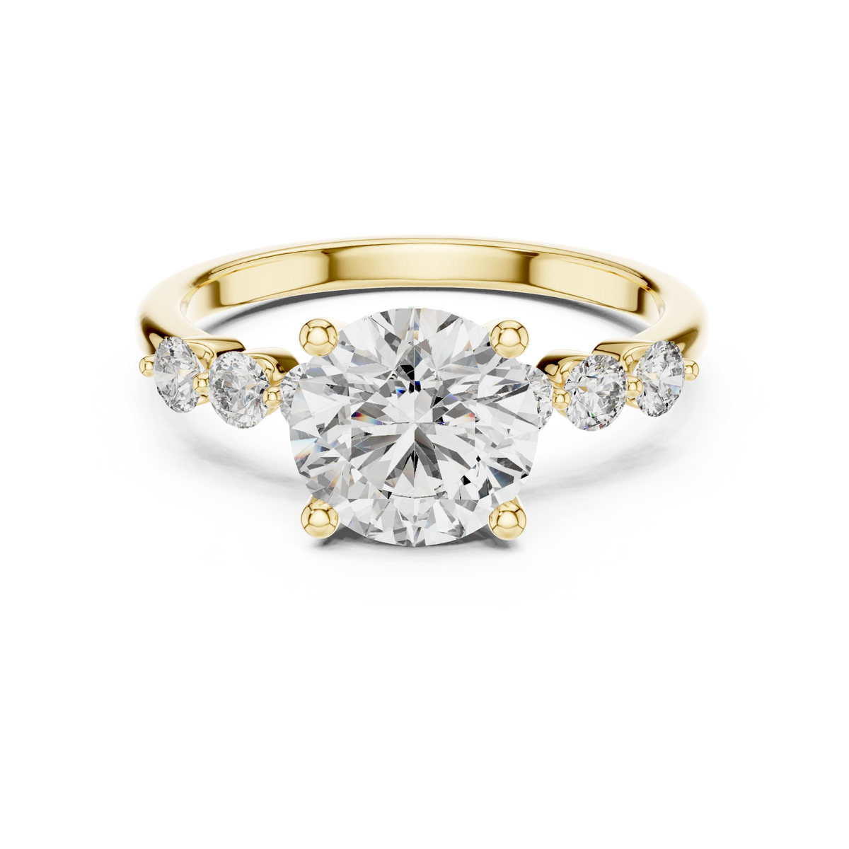 Round Seven Stone Moissanite Engagement Ring in yellow 925 sterling silver, view 4