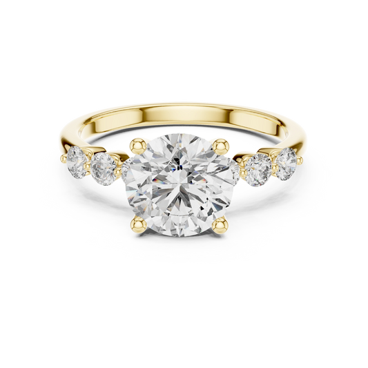 Round Seven Stone Moissanite Engagement Ring in yellow 925 sterling silver, view 4