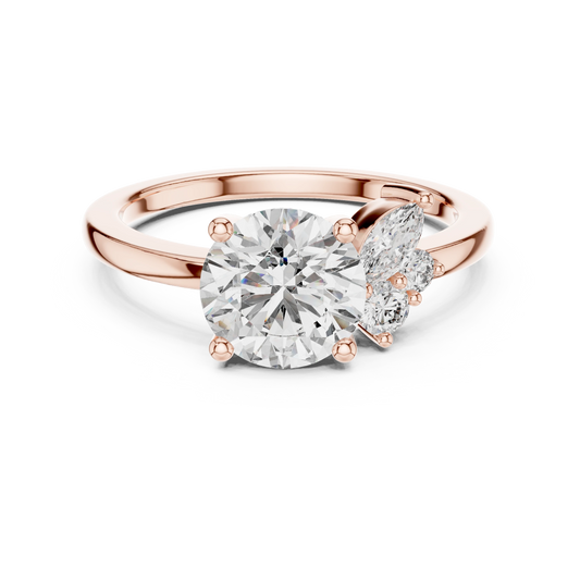 Round Asymmetric Marquise Cluster Moissanite Engagement Ring in rose 925 sterling silver, view 4