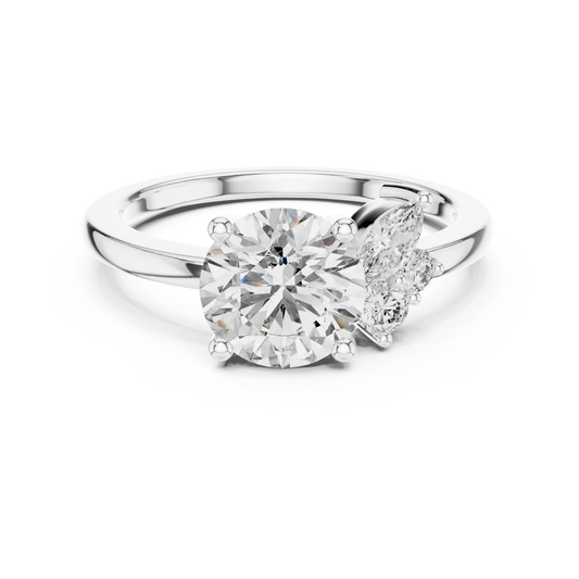 Round Asymmetric Marquise Cluster Moissanite Engagement Ring in white 925 sterling silver, view 4