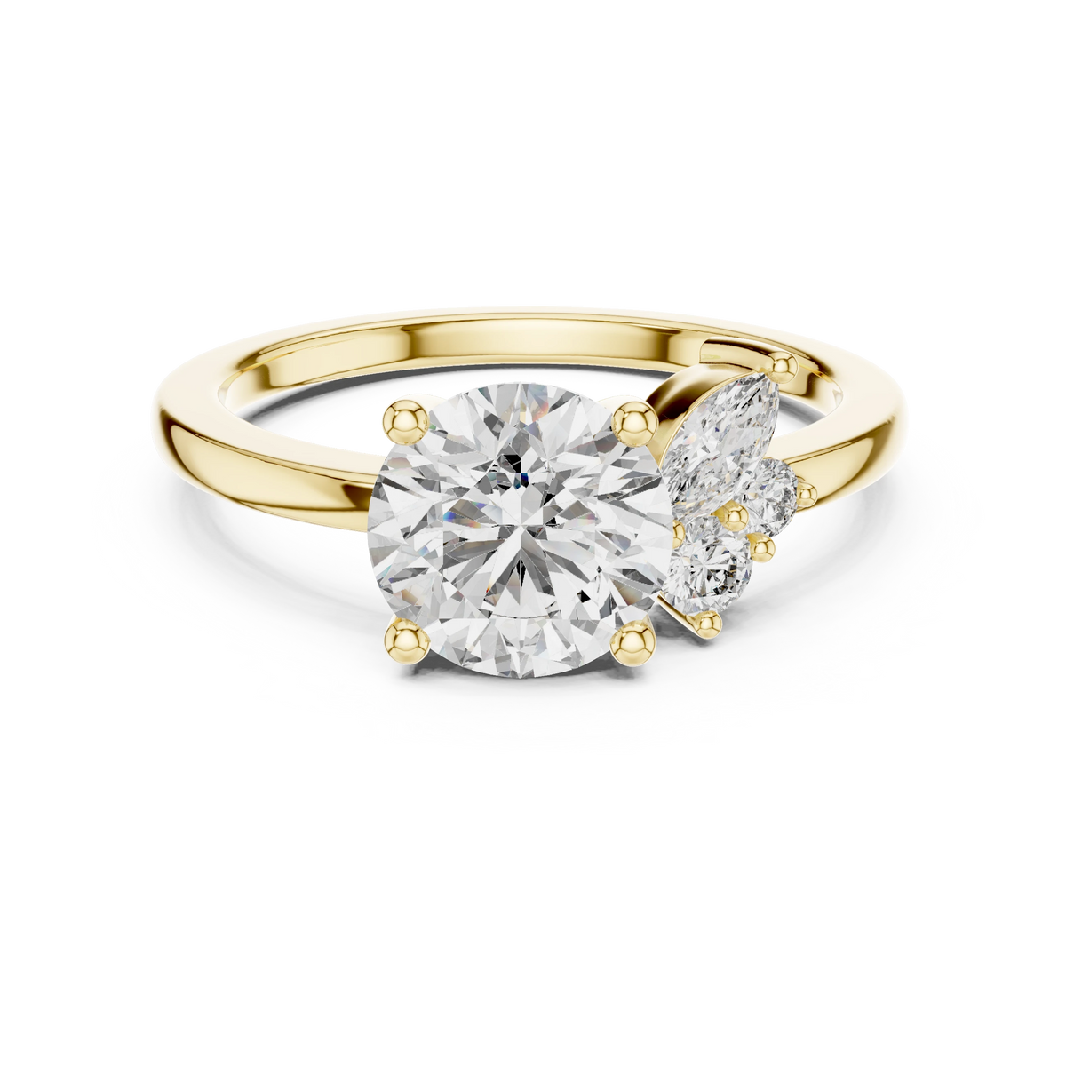 Round Asymmetric Marquise Cluster Moissanite Engagement Ring in yellow 925 sterling silver, view 4