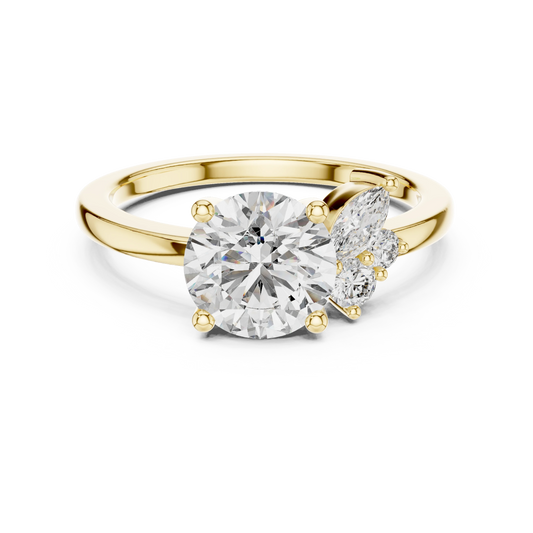 Round Asymmetric Marquise Cluster Moissanite Engagement Ring in yellow 925 sterling silver, view 4