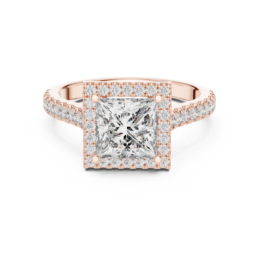 Princess Cut Square Halo Pavé Moissanite Engagement Ring in rose 925 sterling silver, view 4
