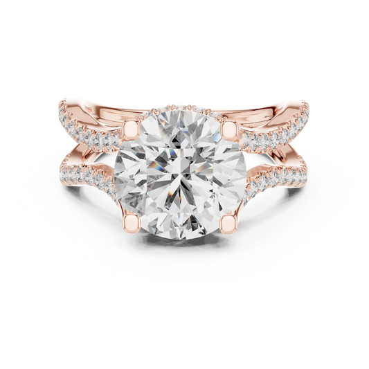 Round Wavy Split Shank Moissanite Engagement Ring in rose 925 sterling silver, view 4