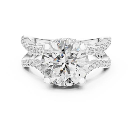 Round Wavy Split Shank Moissanite Engagement Ring in white 925 sterling silver, view 4