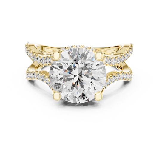 Round Wavy Split Shank Moissanite Engagement Ring in yellow 925 sterling silver, view 4