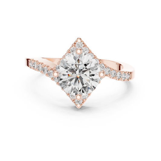 Round Kite Halo Bypass Moissanite Engagement Ring in rose 925 sterling silver, view 4