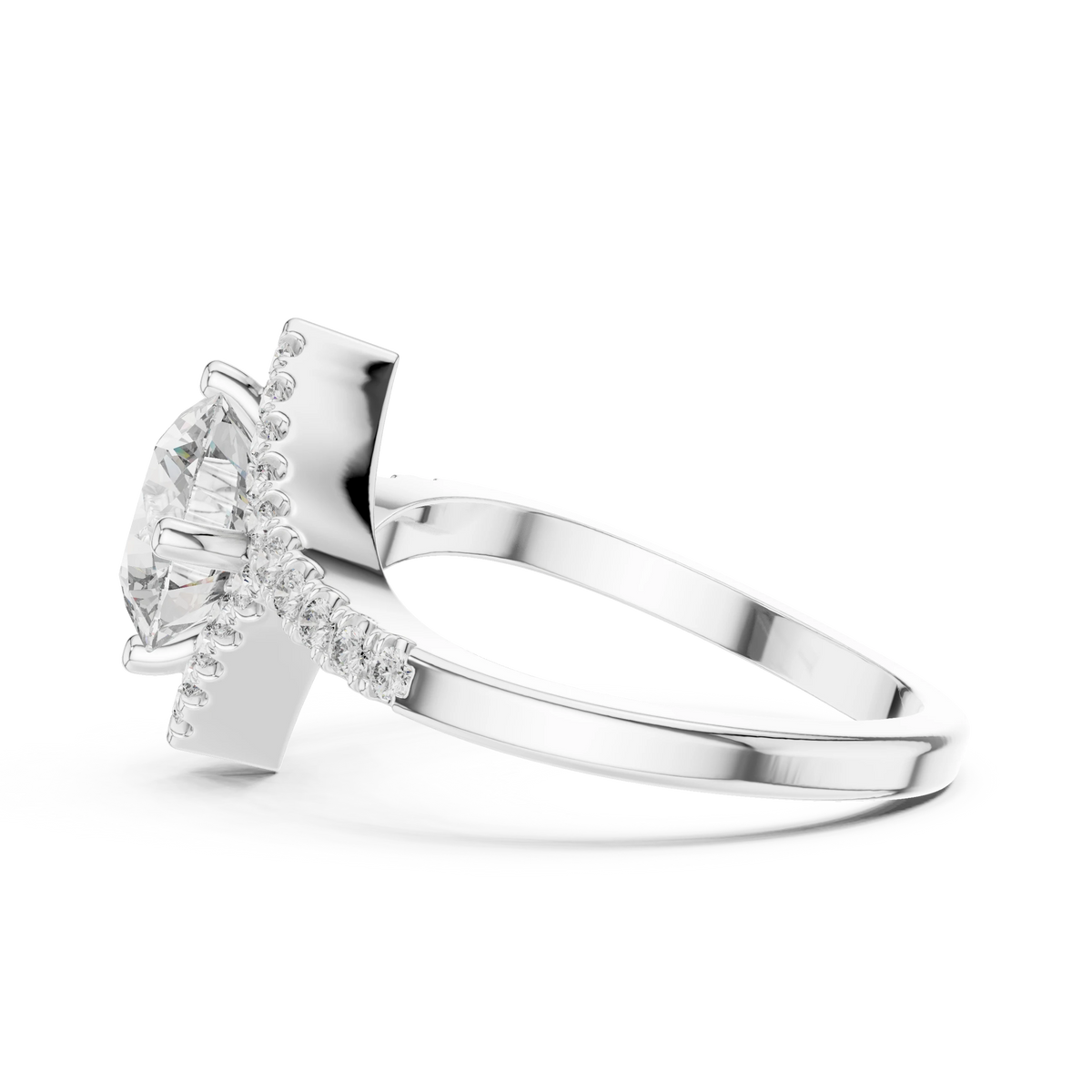 Round Kite Halo Bypass Moissanite Engagement Ring in white 925 sterling silver, view 3